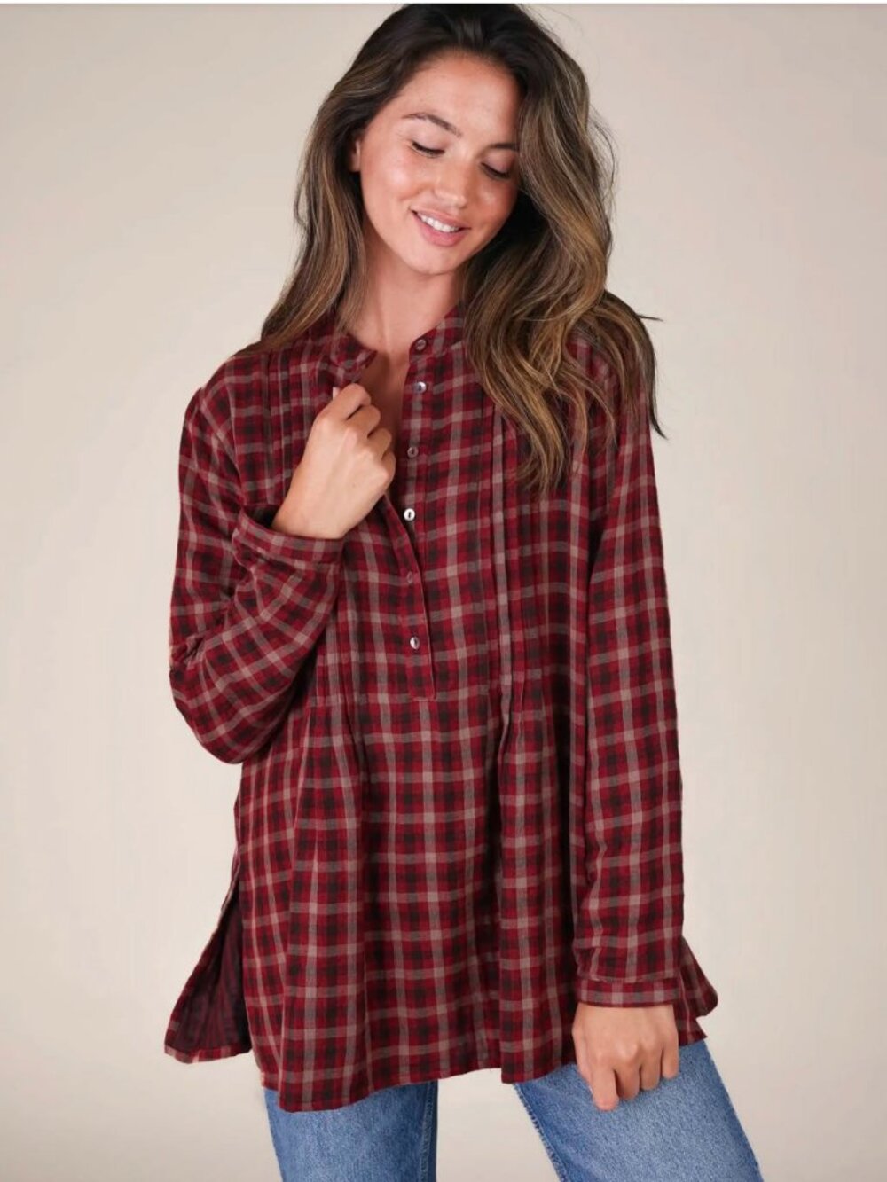 Natural Life Oversized Plaid Tunic Top